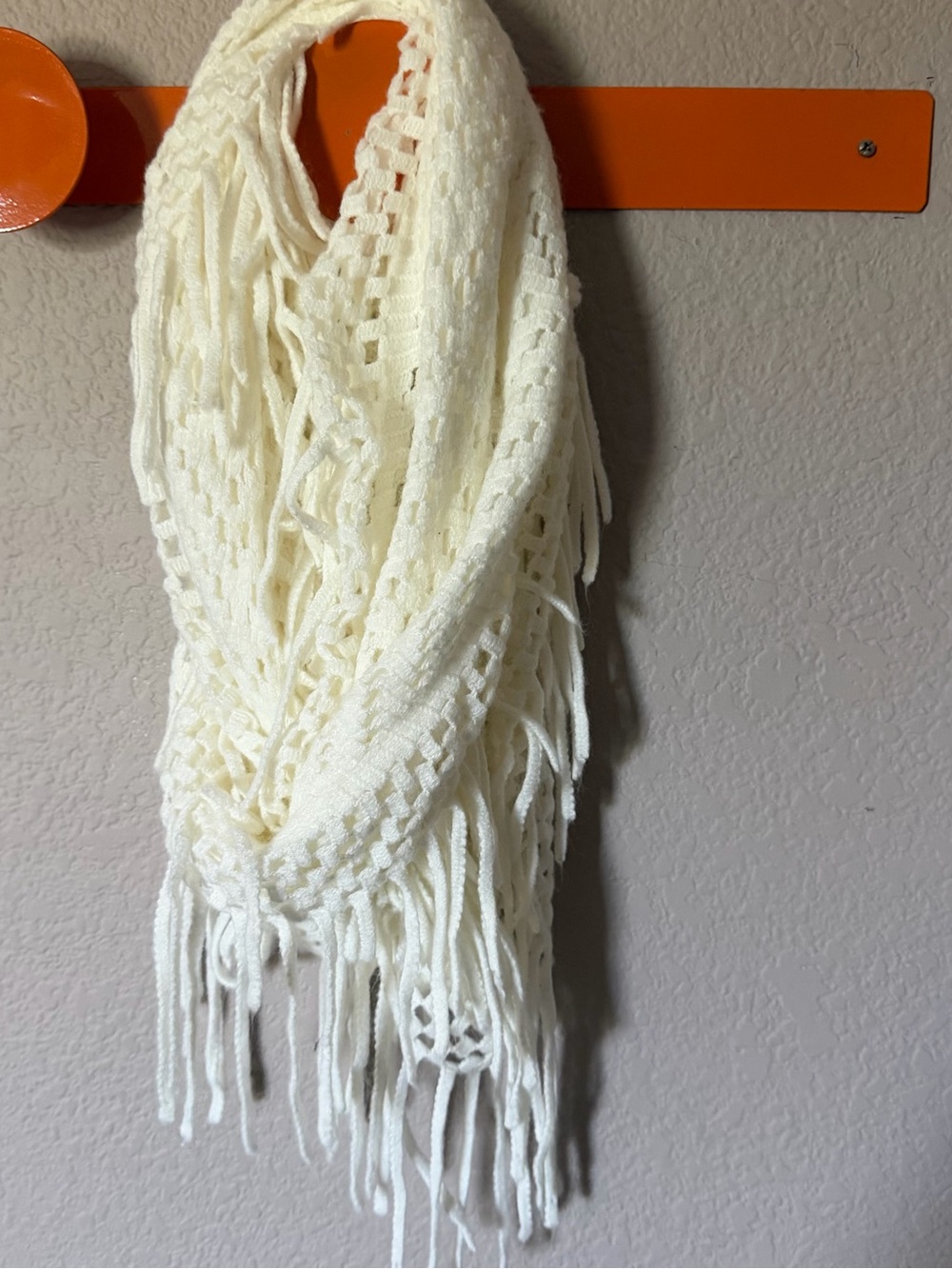 MIXIT Womens One Size Infinity Scarf Fringe Loose Knit Soft Off-White Color NWOT